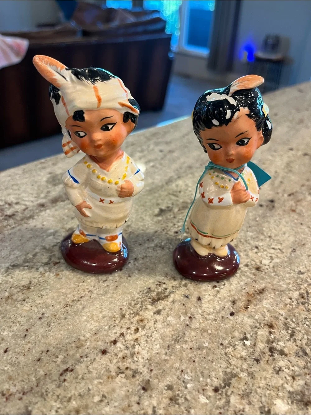 Vintage Native American Boy & Girl Salt & Pepper Shakers Japan Mid Century